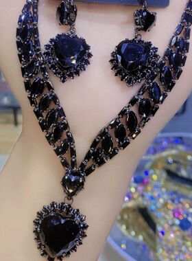 黑耀海洋之心项链耳环套装