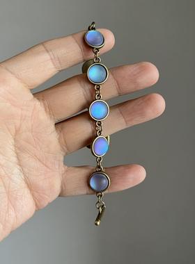 中古vintage复古雾面做旧蓝色琉璃手链简约简约轻奢百搭时尚首饰