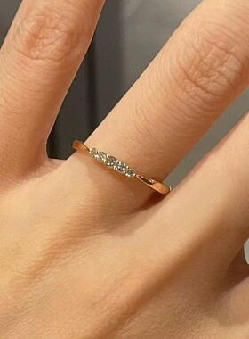 超闪双层拉丝竹节单钻戒指