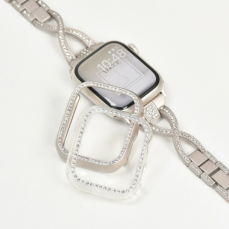 适用AppleWatch保护壳爆闪新款气质半包镶钻S10硬壳边框iWatch9/8/7/6/5/SE电镀防水防摔透气ultra保护套女款,淘宝优惠券,粉丝福利购,淘宝优惠卷