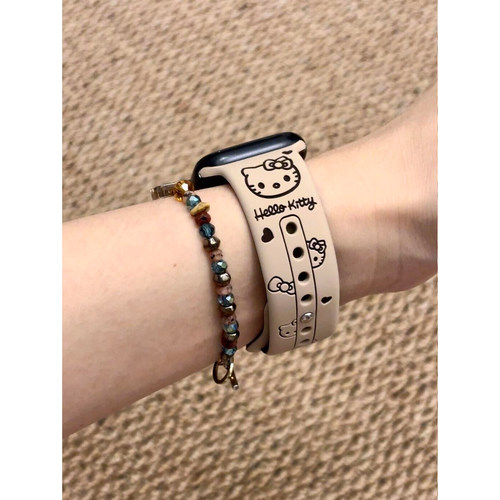 撞色KT猫适用applewatch硅胶表带iWatch11/10/9/8凯蒂猫印花蝴蝶扣柔软苹果手表ultra运动透气可爱腕带女春夏 - 图2