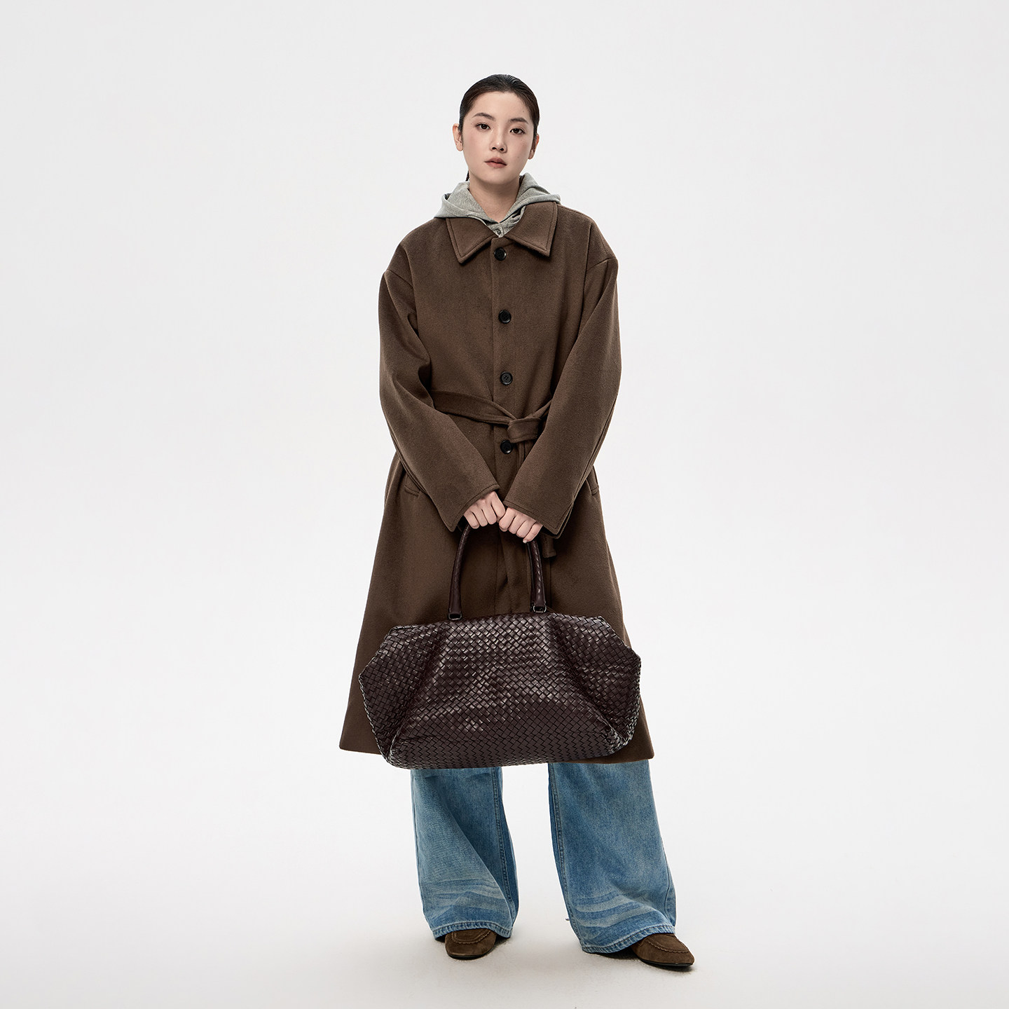 mtvo2025新款冬季翻领单排扣系带收腰毛呢大衣女中长款休闲外套,淘宝优惠券,粉丝福利购,淘宝优惠卷