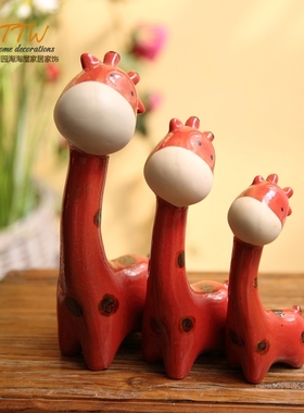 幸福小鹿b陶瓷摆件 花园摆件  样板间儿童软装饰美式