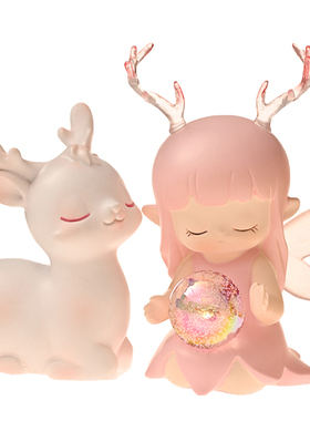 可爱小鹿与女孩少女心小夜灯房间装饰卧室摆件治T愈系生日礼物女