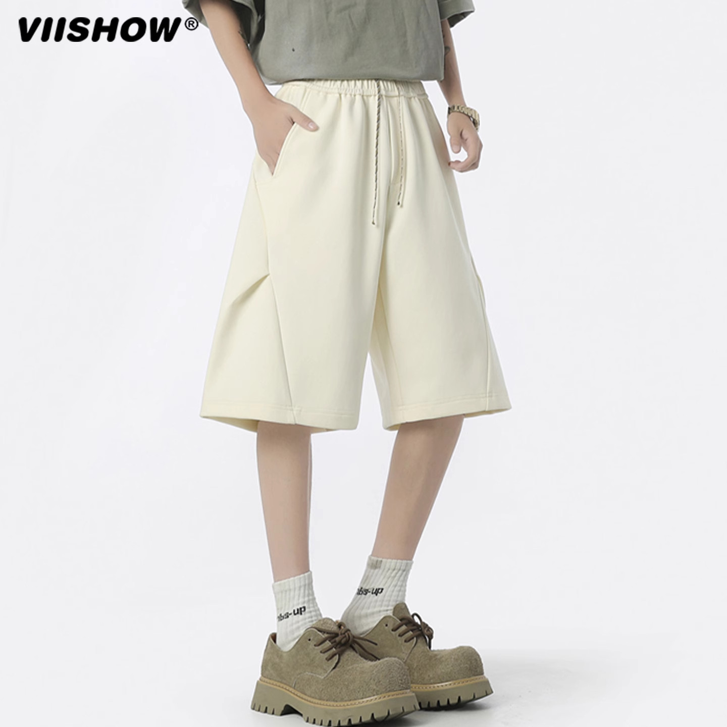 VIISHOW美式褶皱直筒短裤男款夏季新款宽松潮牌速干五分工装裤子,淘宝优惠券,粉丝福利购,淘宝优惠卷