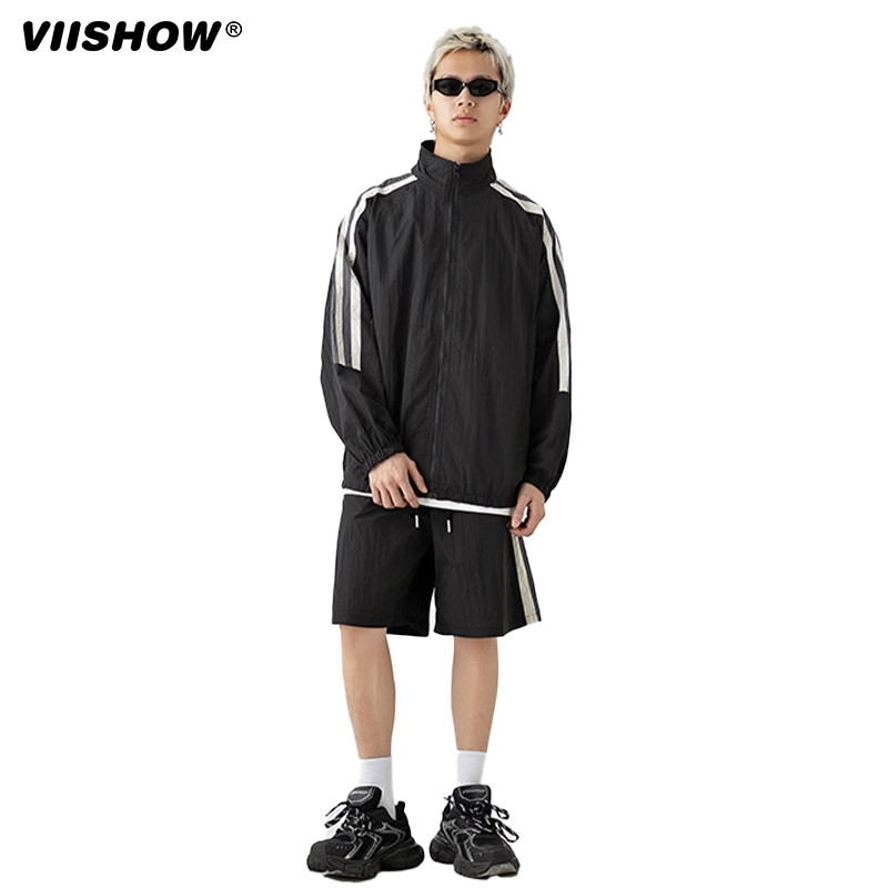 VIISHOW防晒服男士2025三条杠条设计感情侣潮流上衣短裤运动套装,淘宝优惠券,粉丝福利购,淘宝优惠卷