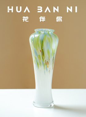 新中式彩色渐变琉璃花瓶长颈细腰家居装饰摆件高级感轻奢创意摆件
