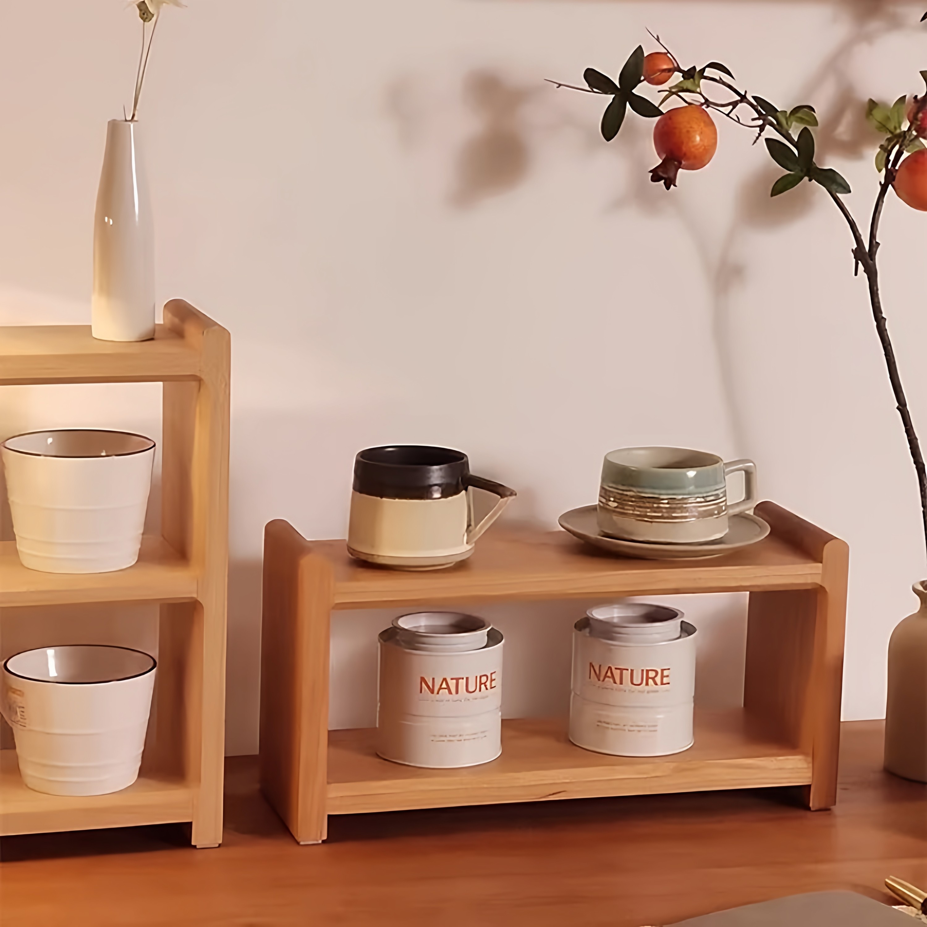 餐边北欧整装实木日式两层杯架桌面置物架厨房客厅阳台收纳展示架,淘宝优惠券,粉丝福利购,淘宝优惠卷
