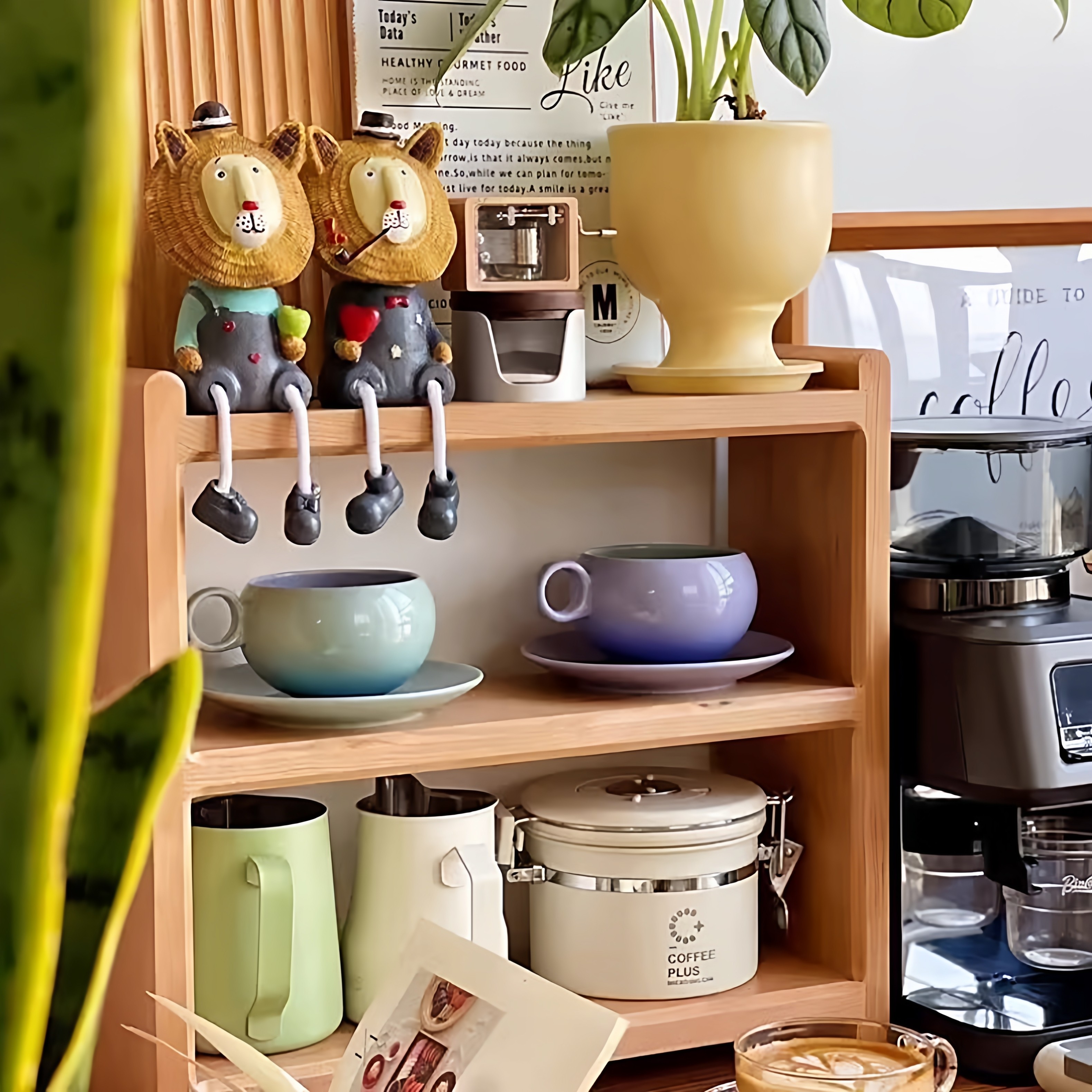 餐边北欧整装实木日式两层杯架桌面置物架厨房客厅阳台收纳展示架,淘宝优惠券,粉丝福利购,淘宝优惠卷