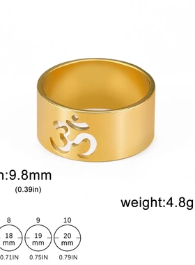 欧美热销宽9.8mm钛钢男女戒指ins风瑜伽符号om标志不锈钢戒指