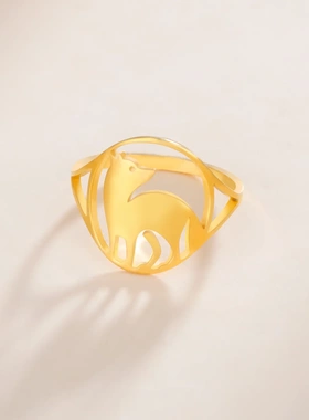 个性潮流新款戒指钛钢时尚小众设计动物切割狐狸指环饰品