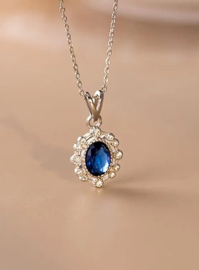 s925银镀18k金ins倒影繁星吊坠项链蓝色锆石复古轻奢锁骨链