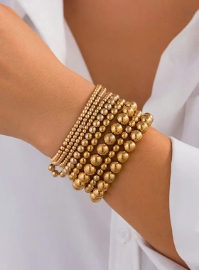 欧美饰品 时尚感b串珠手链 简约几何braelet多层套装新款