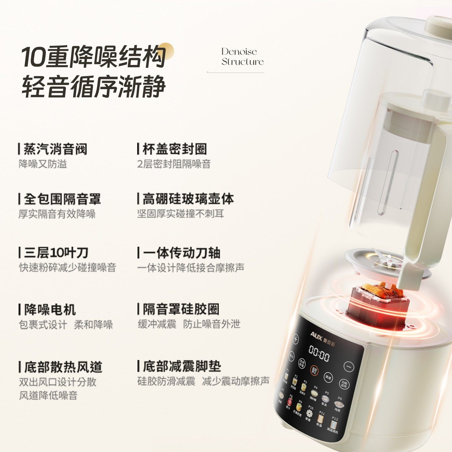 奥克斯破壁机家用豆浆机无渣全自动小型料理机多功能静轻音榨汁机,淘宝优惠券,粉丝福利购,淘宝优惠卷