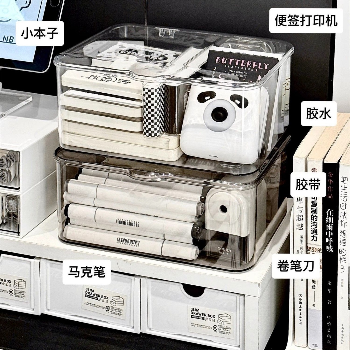 高透亚克力桌面收纳盒翻盖式防尘整理盒卧室宿舍办公室带盖收纳筐