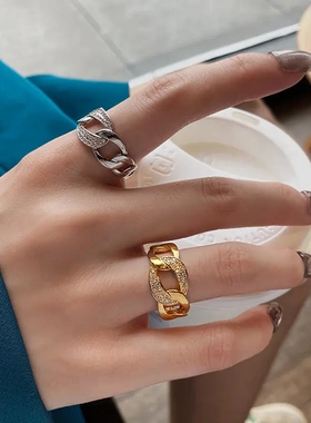 镂空法式气质链条戒指女小众设计感女生配饰韩版开口调节指环