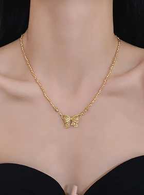 真金电镀圆球结项链小众时尚轻奢吊坠锁骨链复古新款项饰