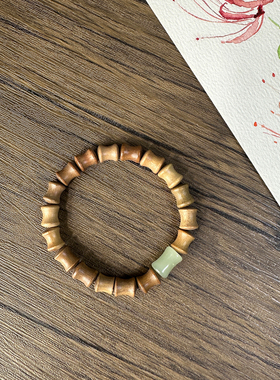 中式国风竹节绿檀木手链单圈精品天然绿檀木手串民族风小众设计女