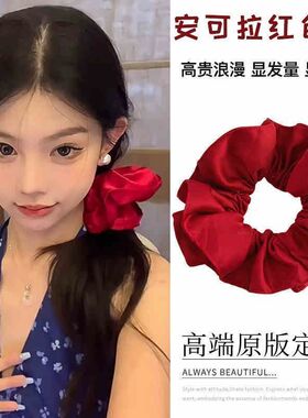 秋天显白哒小众玫瑰花朵红色大肠发圈头花芭蕾风氛围超仙爆款头饰