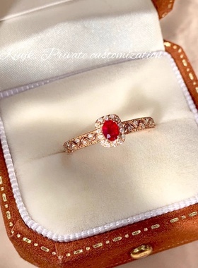 s925纯银ins风红宝石戒指