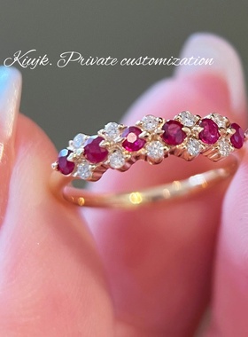 925纯银复古红宝石排戒指