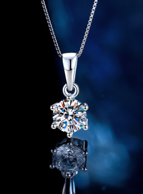 s925纯银一克拉莫桑石经典六爪项链女轻奢锁骨链吊坠饰品正品