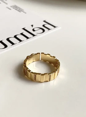 锆石长方块拼接开口戒指韩国个性设计感滴油双层指环时尚食指戒女