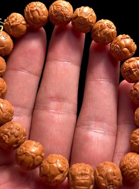 猴头小核桃手串 横财神核雕手链 小籽雕刻手持带三通佛.头文玩吊