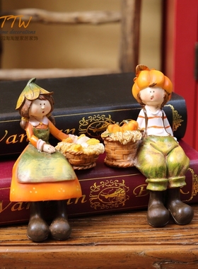 tyttw南瓜乡村情侣人物摆件D生日礼物桌面装饰创意油画质感