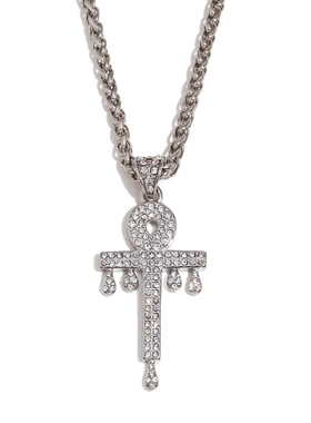 欧美小众设计创意项坠不锈钢镀18k金满钻钥匙吊坠编织链男士项链