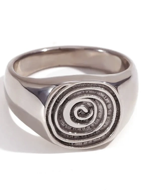 欧美时尚小众设计爆款手饰不锈钢镀18k金气质指纹年轮印戒指女