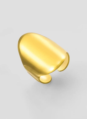 饰品货源时尚简约风18k金光滑椭圆戒面开口戒指珠宝首饰礼物