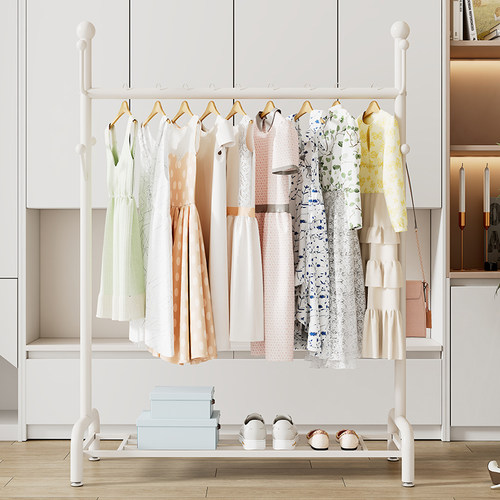 衣架落地式折叠单杆晾衣架卧室内小型挂衣架客厅奶油白Y简易衣帽 - 图2
