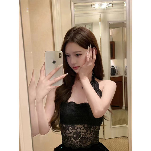 MosesQueen魔西女王蕾丝挂脖带胸垫吊带背心内搭打底外穿美背上衣 - 图0