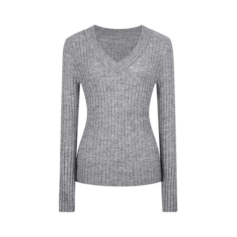 MosesQueen魔西女王灰色v领针织打底衫女春秋冬内搭毛衣长袖上衣,淘宝优惠券,粉丝福利购,淘宝优惠卷
