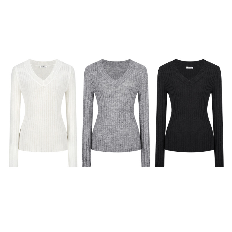 MosesQueen魔西女王灰色v领针织打底衫女春秋冬内搭毛衣长袖上衣,淘宝优惠券,粉丝福利购,淘宝优惠卷