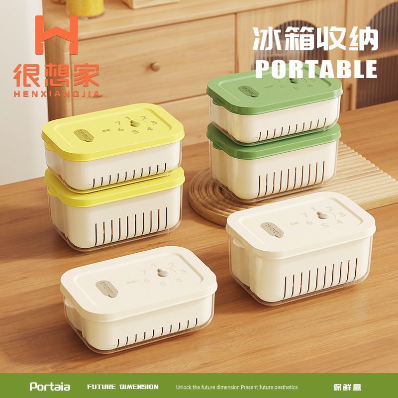 厨房计时双层保鲜盒洗菜盆沥水篮家用客厅塑料水果盘可外出便携盒 - 图0