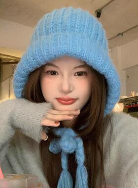 蓝色拉MX15624克拉法帽女秋冬季保暖耳针织毛巴线护 线帽显脸小防