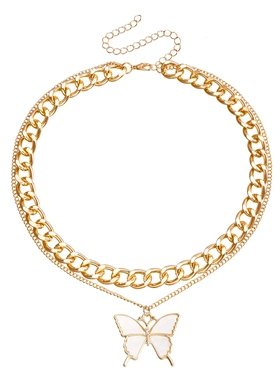 欧美饰品 双层时尚黑色仿贝母项链女 气质金属粗铝链项饰