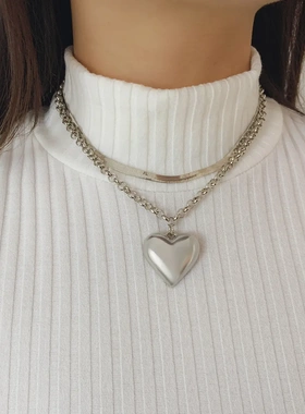 欧美饰品 金属质感亮面桃心吊坠项链 时尚气质蛇骨链条项饰女