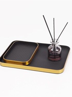 不锈钢拉丝高档皮革桌面收纳v托盘客厅茶几套装摆件简约现代香薰