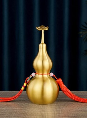 铜葫芦摆件开盖空心光面葫芦开口客厅家用办公室装X饰工艺品挂件