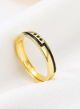 s925银黑色高级感戒指个性潮流男女小众设计单身戒指环礼物