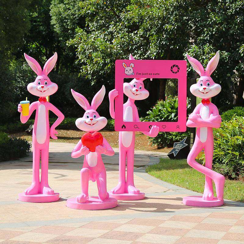 卡通粉红兔摆件玻璃钢雕塑户外公园小区房地产商场网红打卡装饰,淘宝优惠券,粉丝福利购,淘宝优惠卷