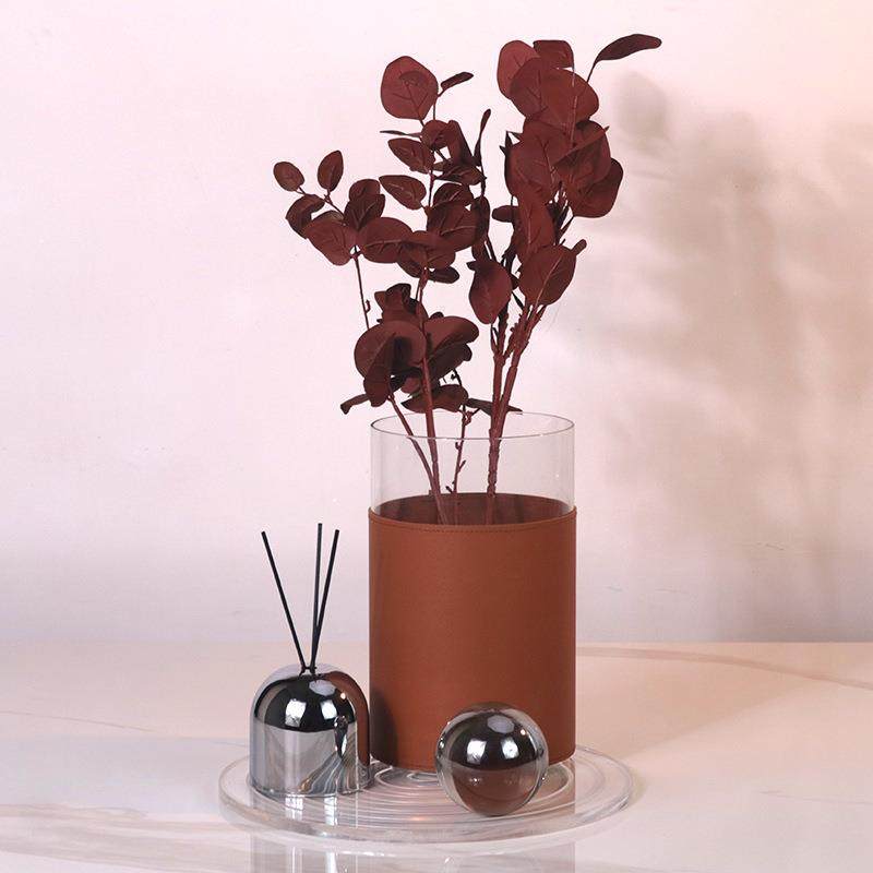 玻璃皮革轻奢花器家居摆件样板间售楼处客厅餐厅花瓶软装饰品摆设,淘宝优惠券,粉丝福利购,淘宝优惠卷