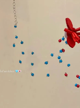 新款清新唯美甜美花朵串珠项链女精致百搭蓝色choker流苏锁骨链女