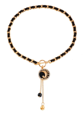 欧美饰品 缠绕绒布黑色爱心贝母项链女 冷淡风锁骨链流苏项饰