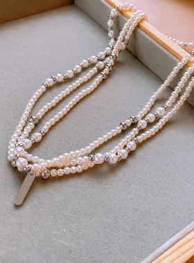 法式复古多层珍珠项链时尚轻奢串珠锁骨链简约小众设计感项饰