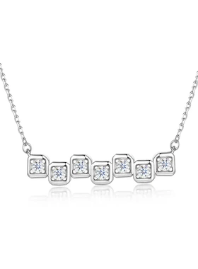 欧美925银项链女小众设计个性方块链条吊坠纯银锁骨链百搭ins