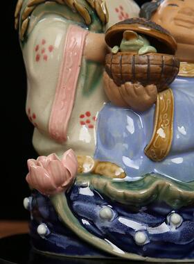 合河寒山石湾陶瓷人偶人物装饰工艺品精品中国婚礼桌面摆件